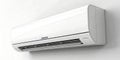 White Split System Air Conditioner Mounted on White Wall with Slatted Vents and Gray Details Royalty Free Stock Photo