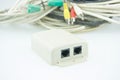 White splitter place in front of stack cable for computer Royalty Free Stock Photo
