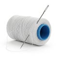 White Thread Spool with Two Needles Inserted on a White Background sewing Royalty Free Stock Photo
