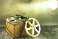 White spools of old film in the spotlight. Royalty Free Stock Photo