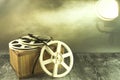 White spools of old film in the spotlight. Royalty Free Stock Photo