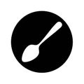 White spoon silhouette on dark circle. Kitchenware utensil icon. Tableware symbol. Black and white food service vector Royalty Free Stock Photo