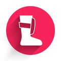 White Sport boxing shoes icon isolated with long shadow background. Wrestling shoes. Red circle button. Vector