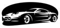 White sportcar on black background. Element for design. Monochrome vector illustration