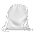 White sports backpack, backpacker cloth bag with drawstrings. Isolated vector template