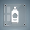 White Spray can for hairspray, deodorant, antiperspirant icon isolated on grey background. Square glass panels. Vector Royalty Free Stock Photo