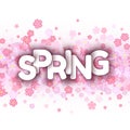 White spring sign over pink flowers background