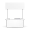 White Sqaure POS POI Blank Empty Advertising Retail Stand Stall Bar Display. Roof, Canopy, Banner. Isolated. Mock Up.