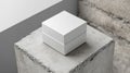 White Square Box on a Concrete Cube Platform Against Concrete Background Royalty Free Stock Photo