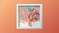 White square empty picture frame with Tree branch on Peach pastel color wall. 3d Vector illustration Royalty Free Stock Photo