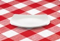 White Square Empty Plate On Red Gingham Tablecloth