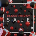 Black Friday Sale Poster with Shiny Balloons on Black Background