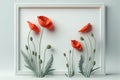 White square frame with poppy flowers. Remembrance Day concept. Generative AI Royalty Free Stock Photo