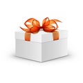 White Square Gift Box with Orange Ribbon and Bow