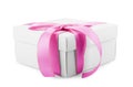 White Square Gift Box with Ribbon and Bow Isolated on Background Royalty Free Stock Photo