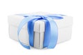 White Square Gift Box with Ribbon and Bow Isolated on Background Royalty Free Stock Photo