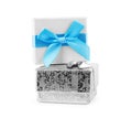 White Square Gift Box with Ribbon and Bow Isolated on Background Royalty Free Stock Photo