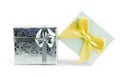 White Square Gift Box with Ribbon and Bow Isolated on Background Royalty Free Stock Photo