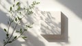 White Square Object with Green Leaves Against a Textured Wall Casting Shadows Royalty Free Stock Photo