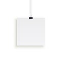 White square paper sheet hanging on paper clips isolated on white background. Vector design element. Royalty Free Stock Photo