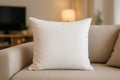 Blank white pillow mockup on cozy sofaâinterior decor cushion product photo Royalty Free Stock Photo