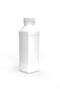 White square plastic bottle mockup on white background - copy space