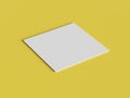 White square shape paper mockup on yellow gold isolated background. Branding presentation template print. Tilt angle view. 3D