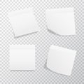 White square sticker set on transparent background. Realistic stickers with folded edge. Paper labels and tags. Sticky