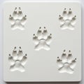 White square tile with four raised dog paw prints, evenly distributed. Each print feature Royalty Free Stock Photo