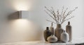 White Square Wall Light Illuminates Beige Vases with Branches Royalty Free Stock Photo