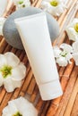 White squeeze bottle plastic tube for branding of medicine or cosmetics - cream, gel, skincare. Cosmetic bottle container, Royalty Free Stock Photo