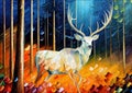 White Stag, dear colorful oil knife painting