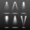 White stage lights. Environment bright and projection lightning vector realistic template