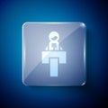 White Stage stand or debate podium rostrum icon isolated on blue background. Conference speech tribune. Square glass Royalty Free Stock Photo