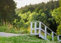 White staircase goes to the forest