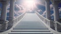 white staircase reaching the sky and leading to the gates of heaven, entrance to paradise, gates of heaven,