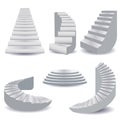 White stairs collection. staircase isolated 3d, stairway for interior