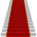 White stairs covered with red carpet