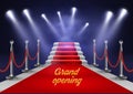 White stairs covered with red carpet and illuminated by spotlight realistic vector illustration Royalty Free Stock Photo