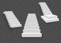 White stairs, 3d staircases. Set, Isolated on transparent background