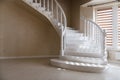 White stairs made of natural wood in the house. climb to the second floor