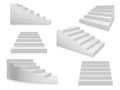 White stairs. Staircase, 3d stairway, interior staircases isolated. Steps ladder architecture element vector collection