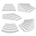 White stairs. Staircase isolated, 3d stairway for interior staircases. Steps ladder architecture element vector collection
