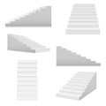 White stairs template set. Interior staircases in cartoon style isolated on white background. Vector 3d staircase