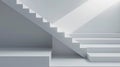 A white stairway with a light shining on it from above, AI Royalty Free Stock Photo