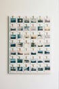 White stand of Polaroid photos attached by wooden clothespins