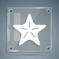 White Starfish icon isolated on grey background. Square glass panels. Vector Royalty Free Stock Photo