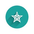 White Starfish icon isolated with long shadow. Green circle button. Vector Royalty Free Stock Photo