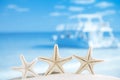 White starfish with ocean, boat, white sand beach
