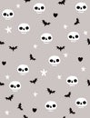 Funny Halloween Print with Bats and Skulls Isolated on a Beige Background. Royalty Free Stock Photo